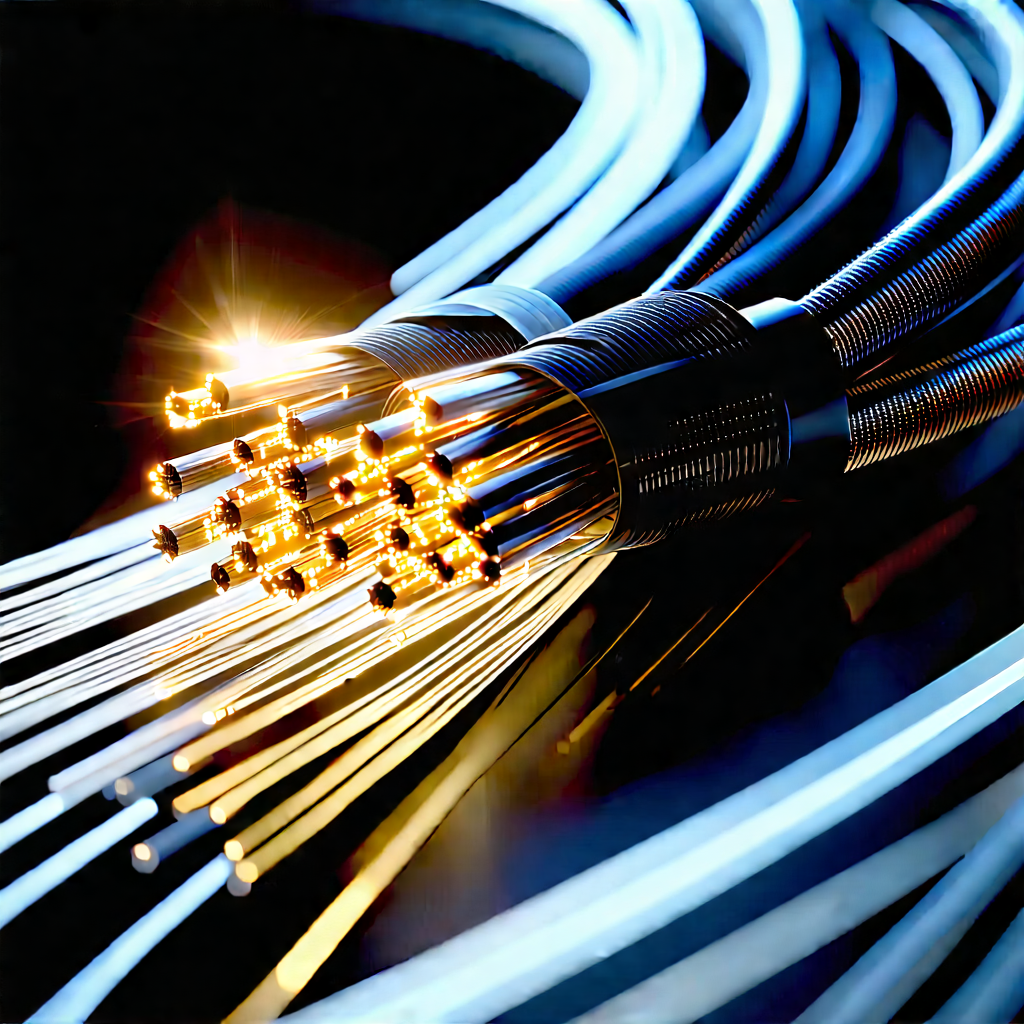 Close-up Of Fiber Optic Cables With Close-up Large