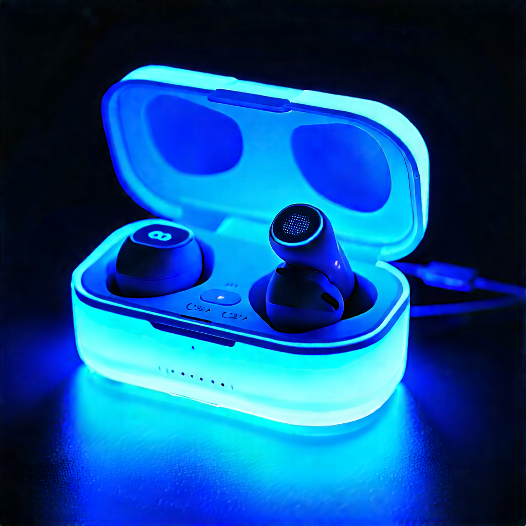 Wireless Earbuds With Glowing Screen With Pair Blue