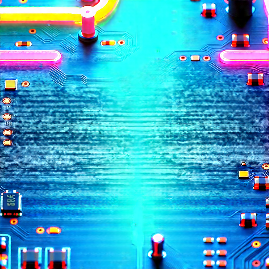 Circuit Board With Neon Accents With Close-up Computer