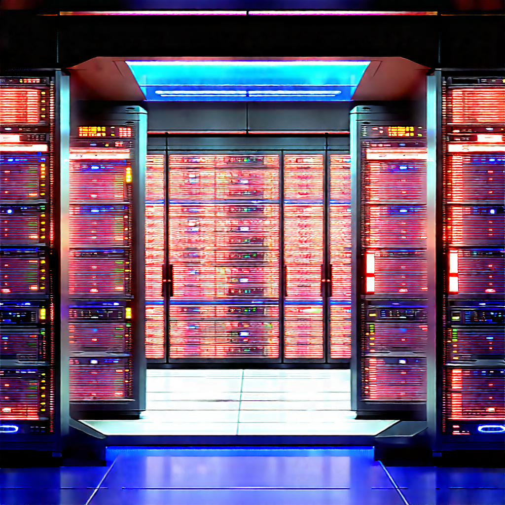 Futuristic Server Room With Large, Blue-lit