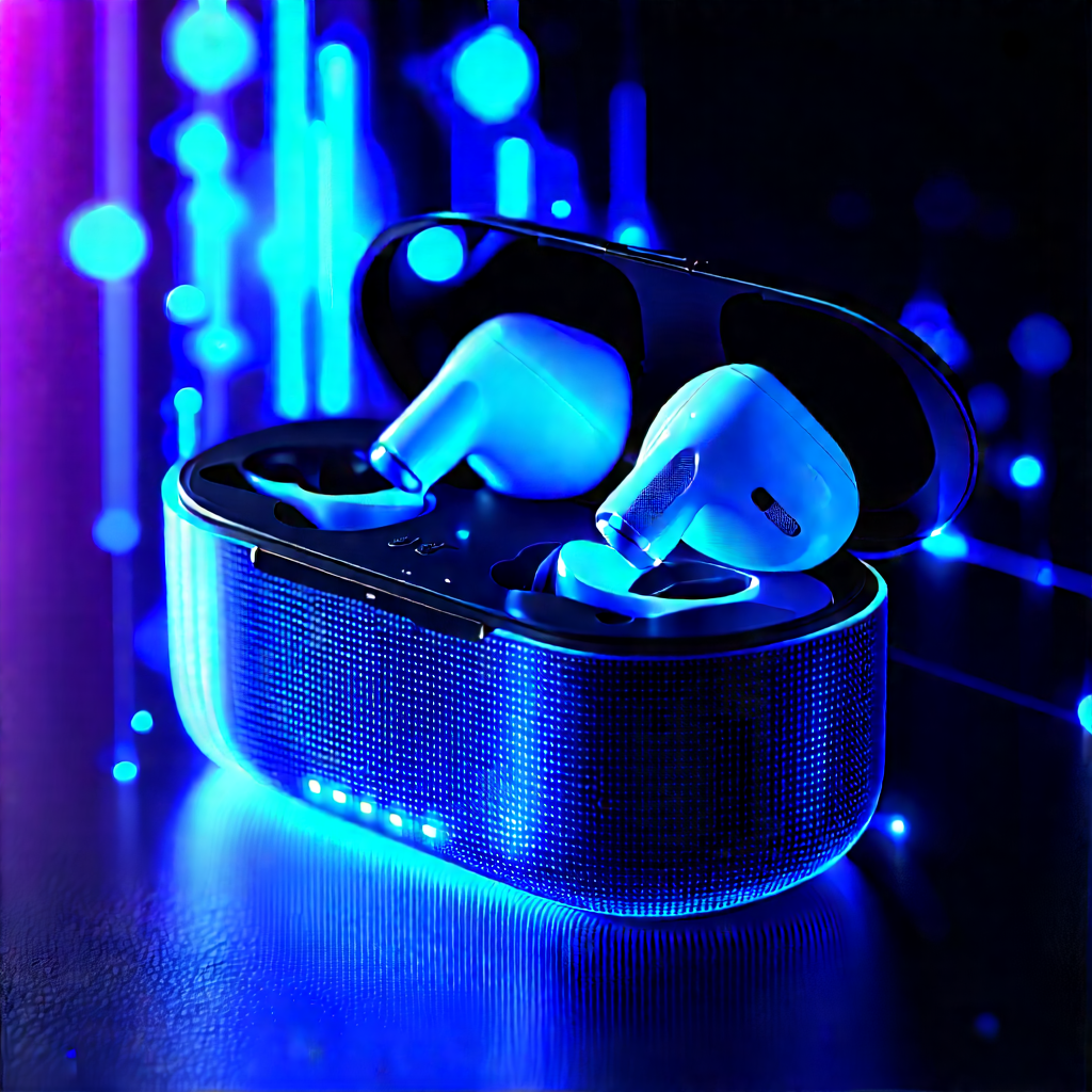 Wireless Earbuds With Glowing Screen With Pair Blue