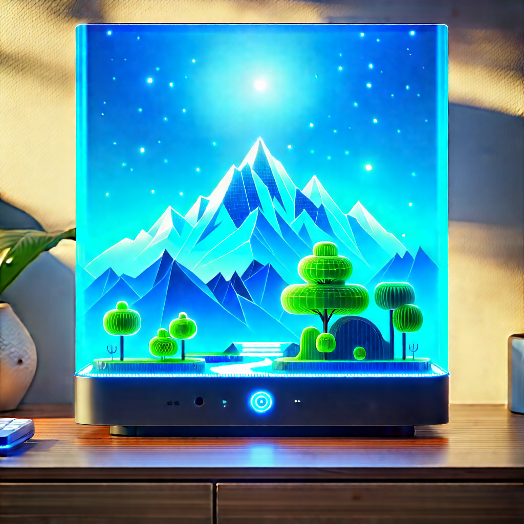 Smart Home Device With Holographic Display With Small, Blue,