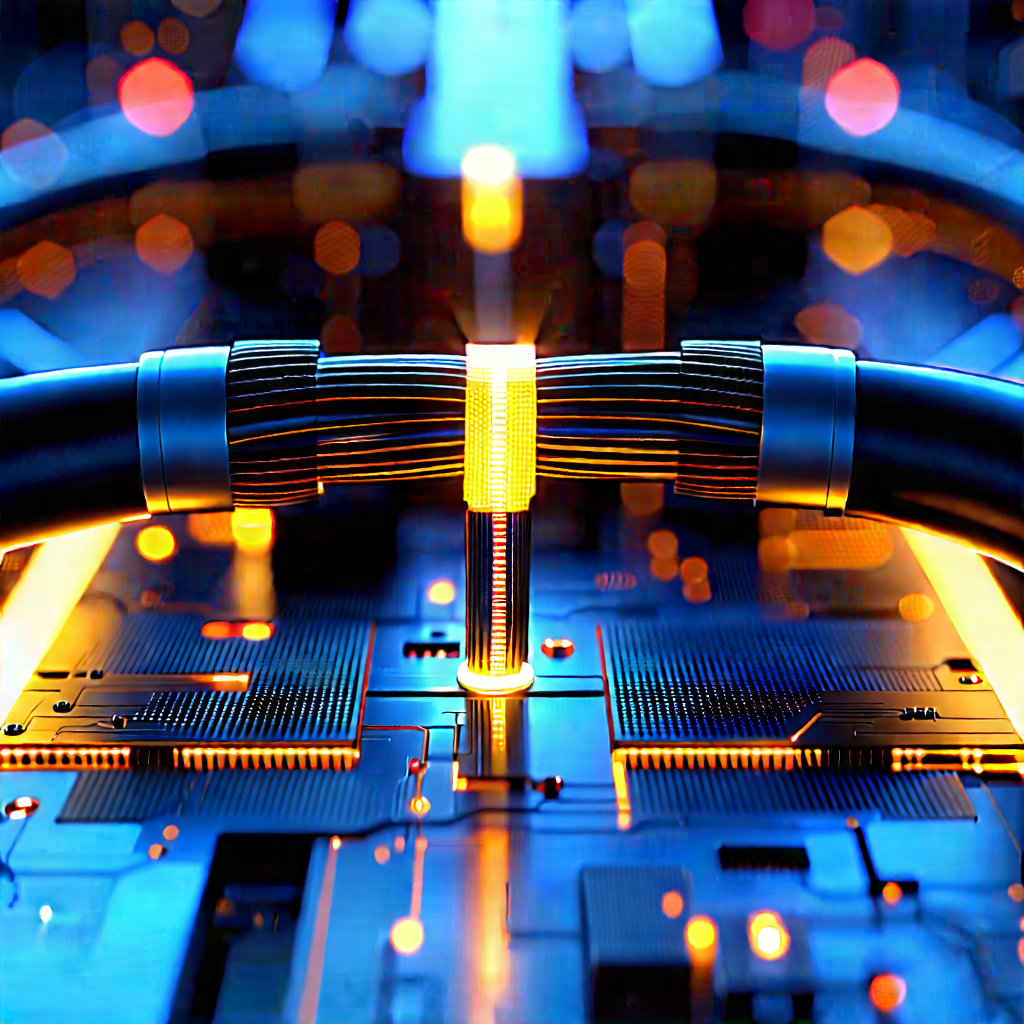 Close-up Of Fiber Optic Cables With Blue Background