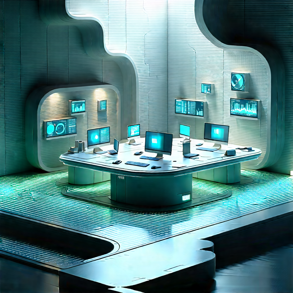 Futuristic Digital Workspace With Image, There