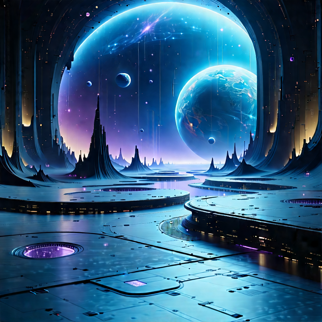 Futuristic (digital:1.26) Workspace With Futuristic Scene,