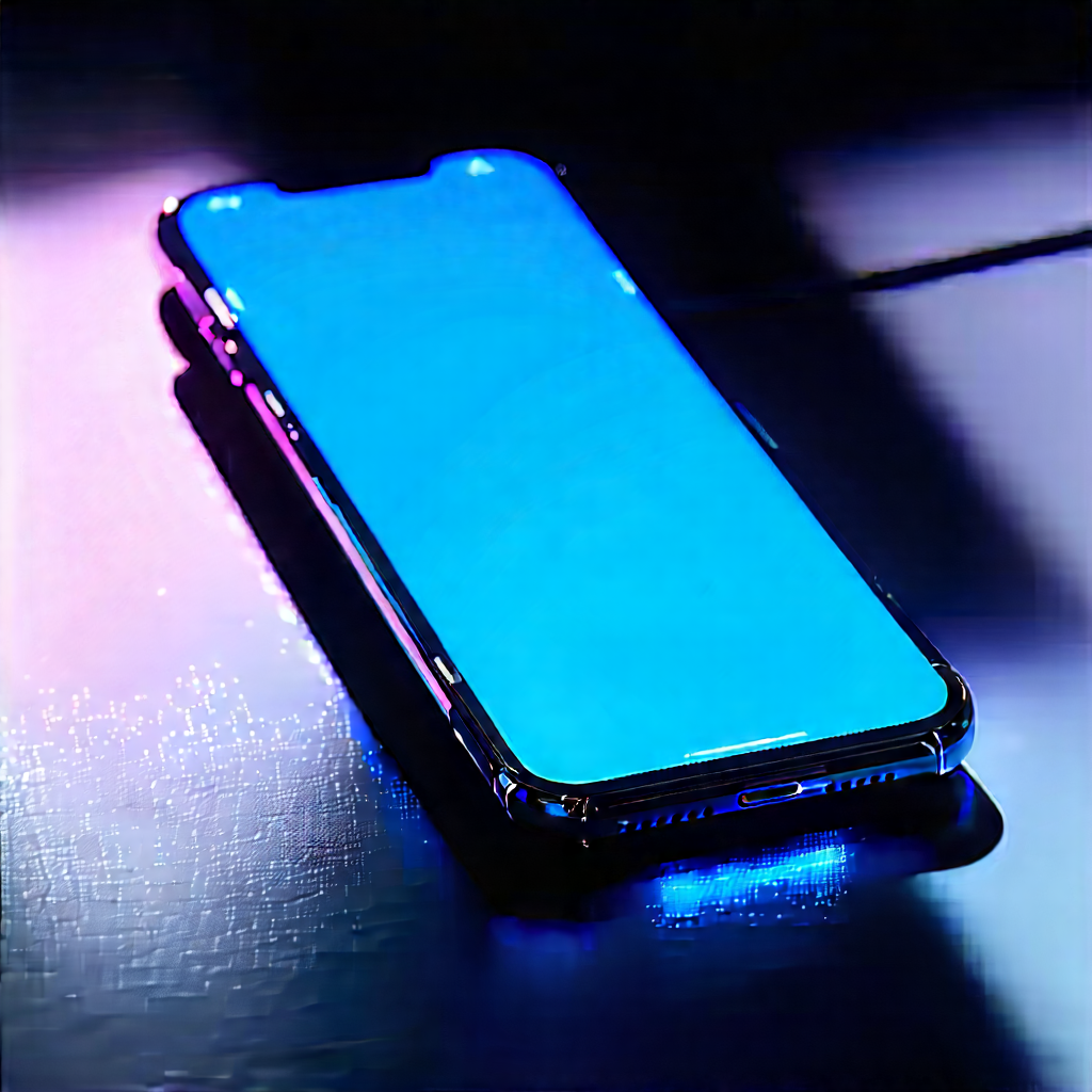 Smartphone With Glowing Screen With Blue Iphone