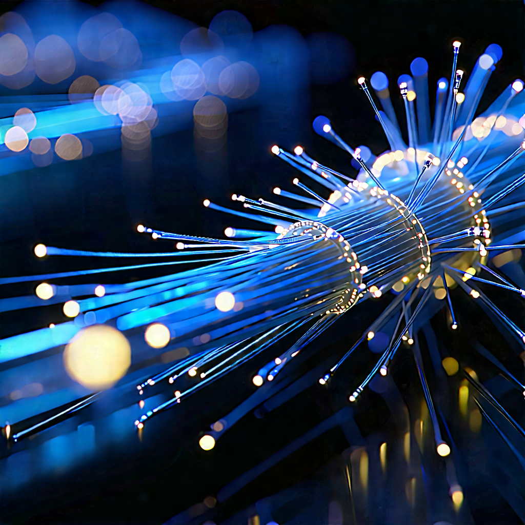 Close-up Of Fiber Optic Cables With Close-up Blue