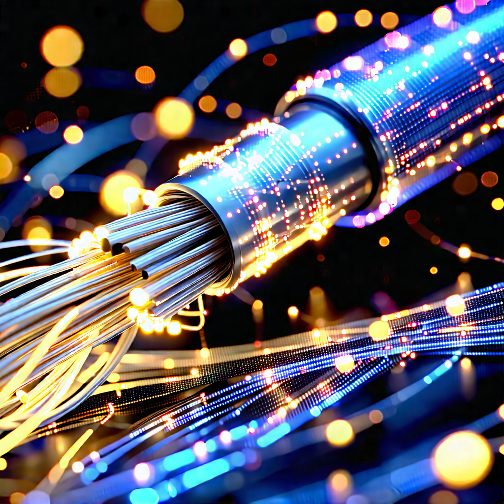 Close-up Of Fiber Optic Cables With Close-up Blue