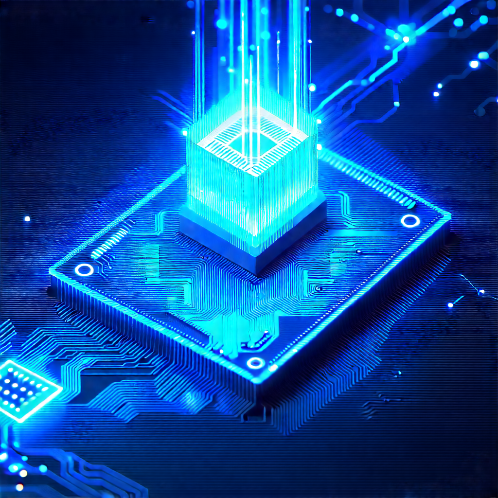 Microchip with blue light glow