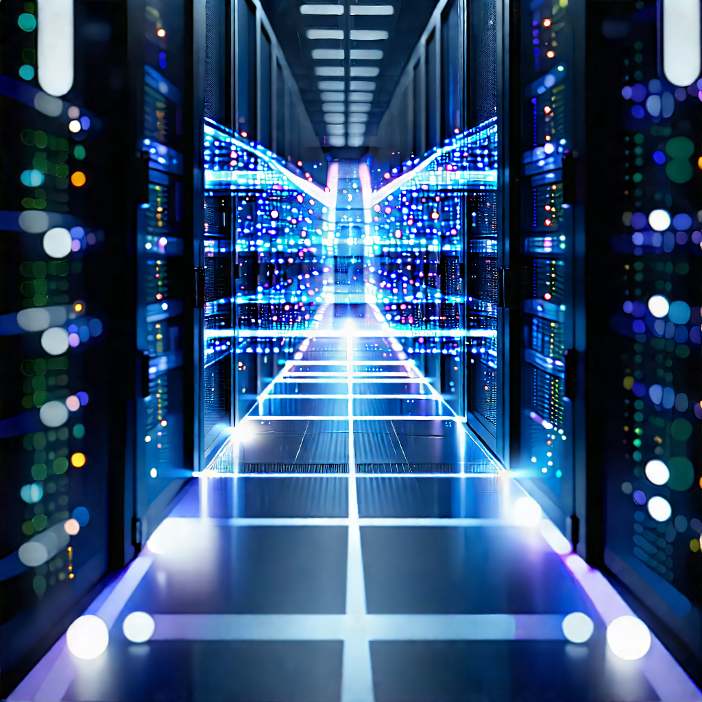 Server Rack With Holographic Projection With Image, There