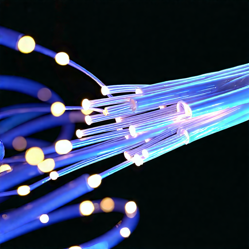 Close-up Of Fiber Optic Cables With Close-up Blue