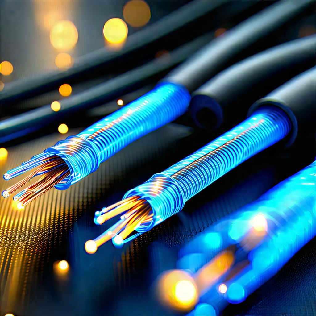 Close-up Of Fiber Optic Cables With Close-up Blue
