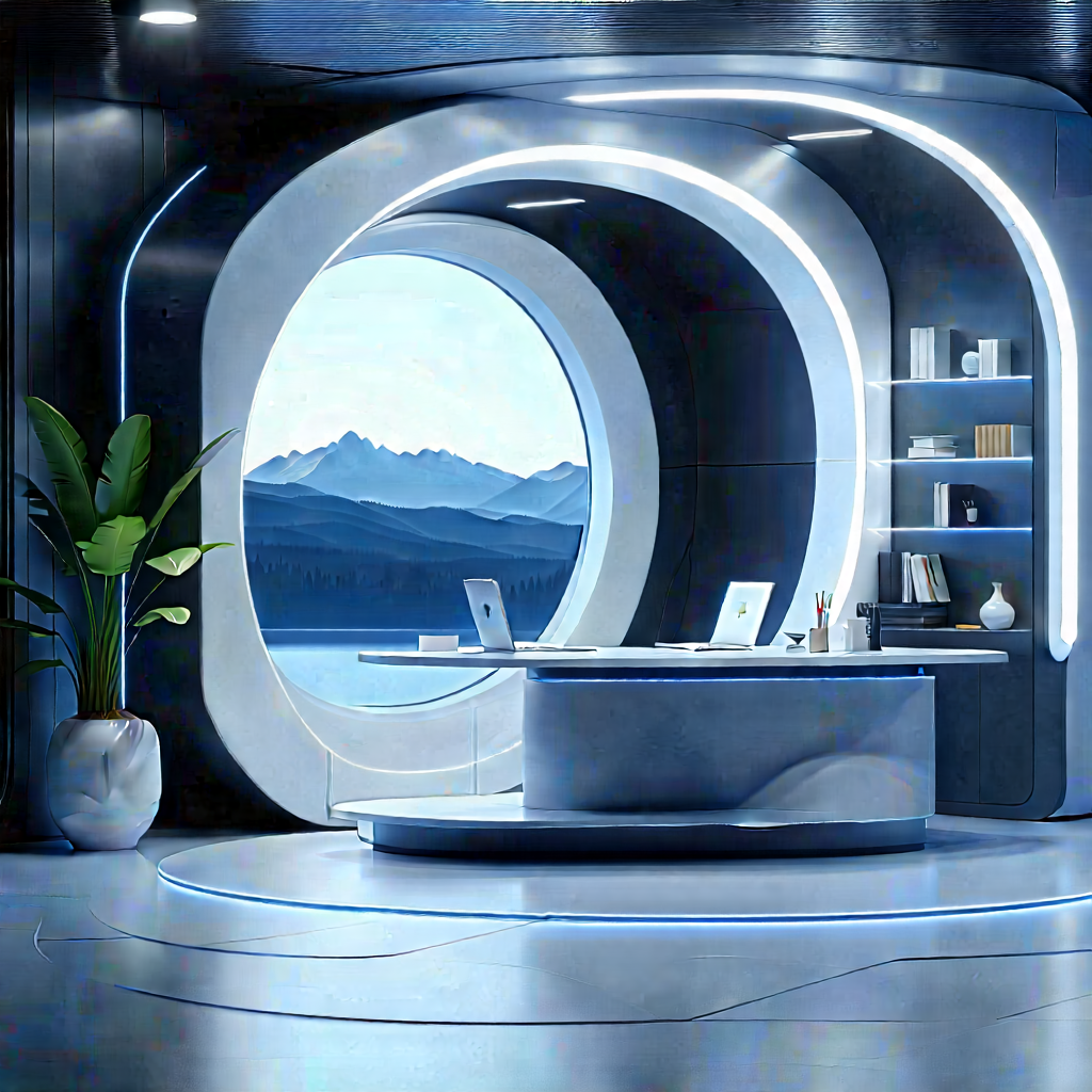 (futuristic:1.31) Tech Startup Office With Image, There