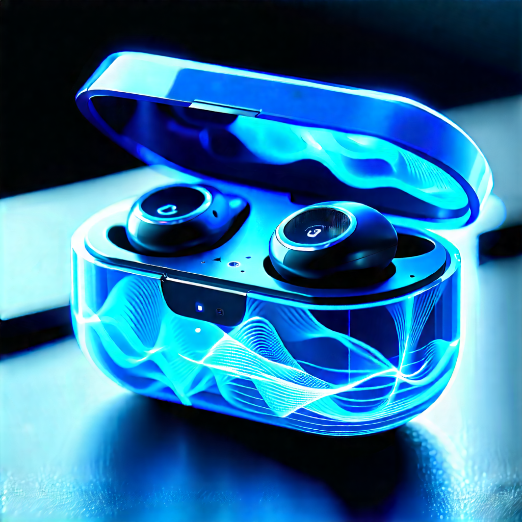 Wireless Earbuds With Holographic Display With Blue White