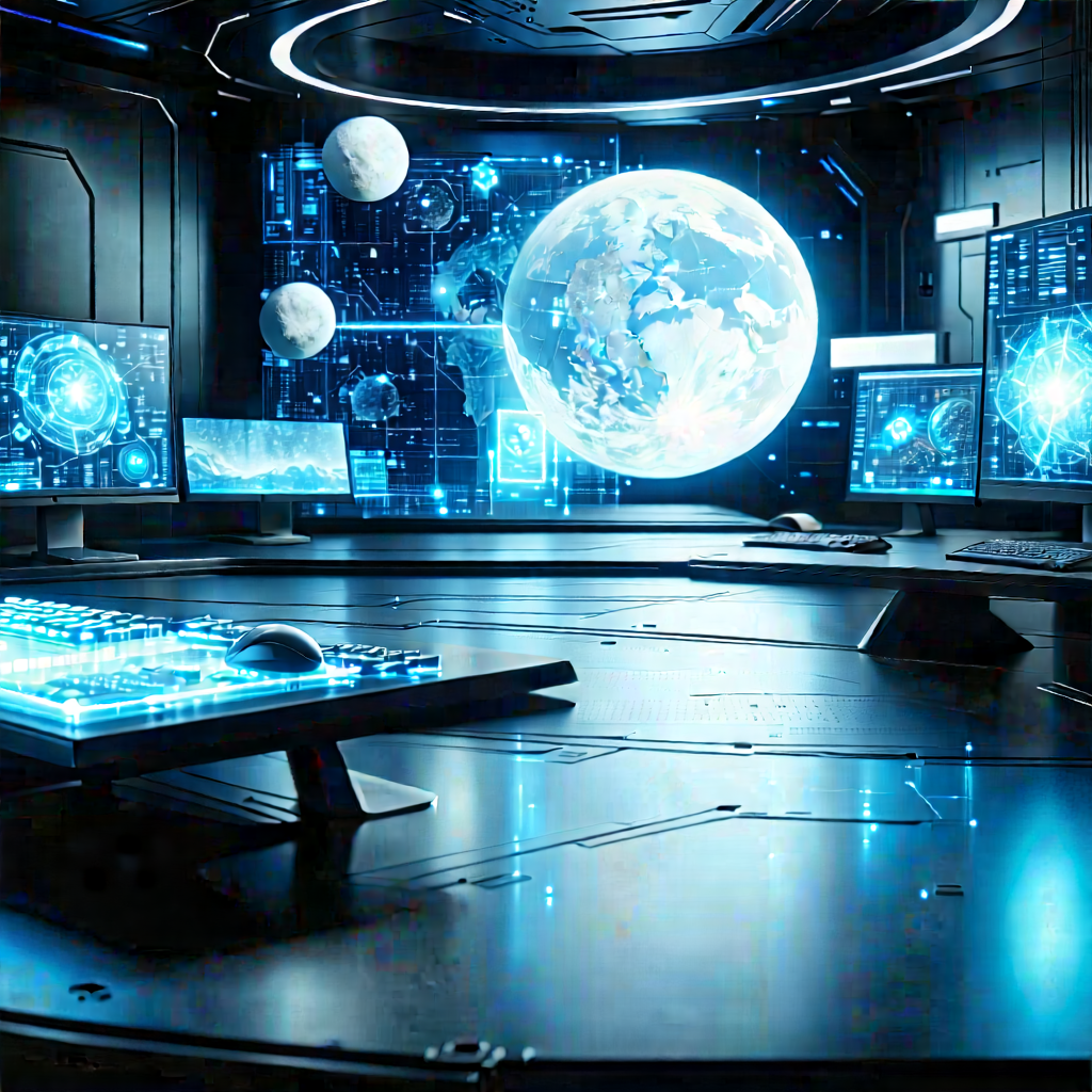 Futuristic Digital Workspace With Image, There