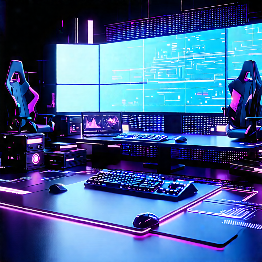 Futuristic Digital Workspace With Image, There