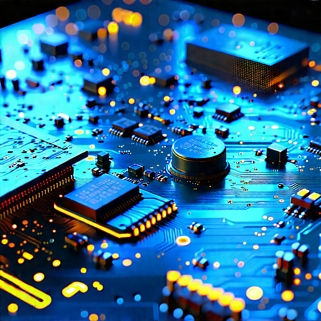 Circuit Board With Digital Particles With Close-up Computer