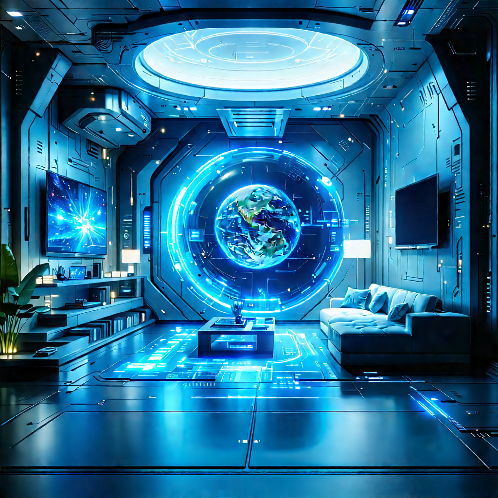 (futuristic:1.47) Smart Home With Futuristic Room,