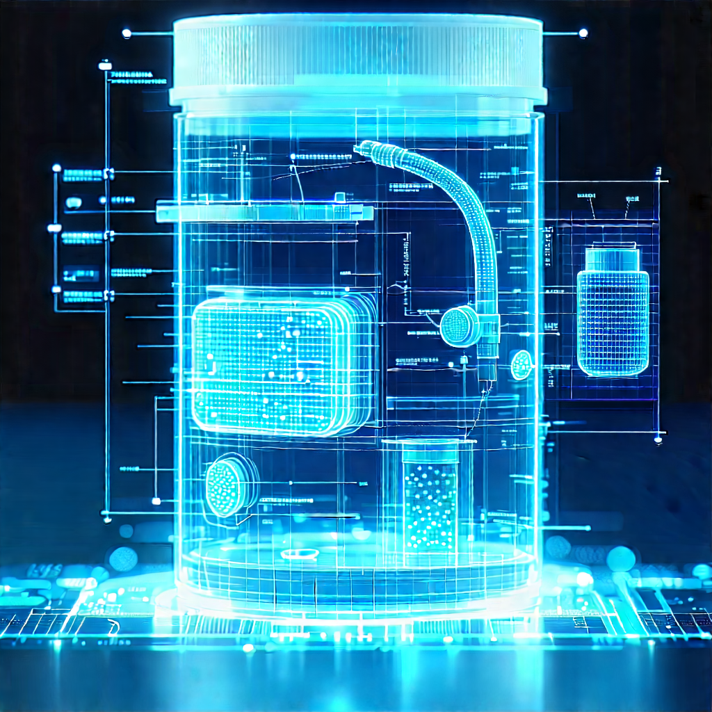Healthcare Technology In Manufacturing Facility With Large, Blue,