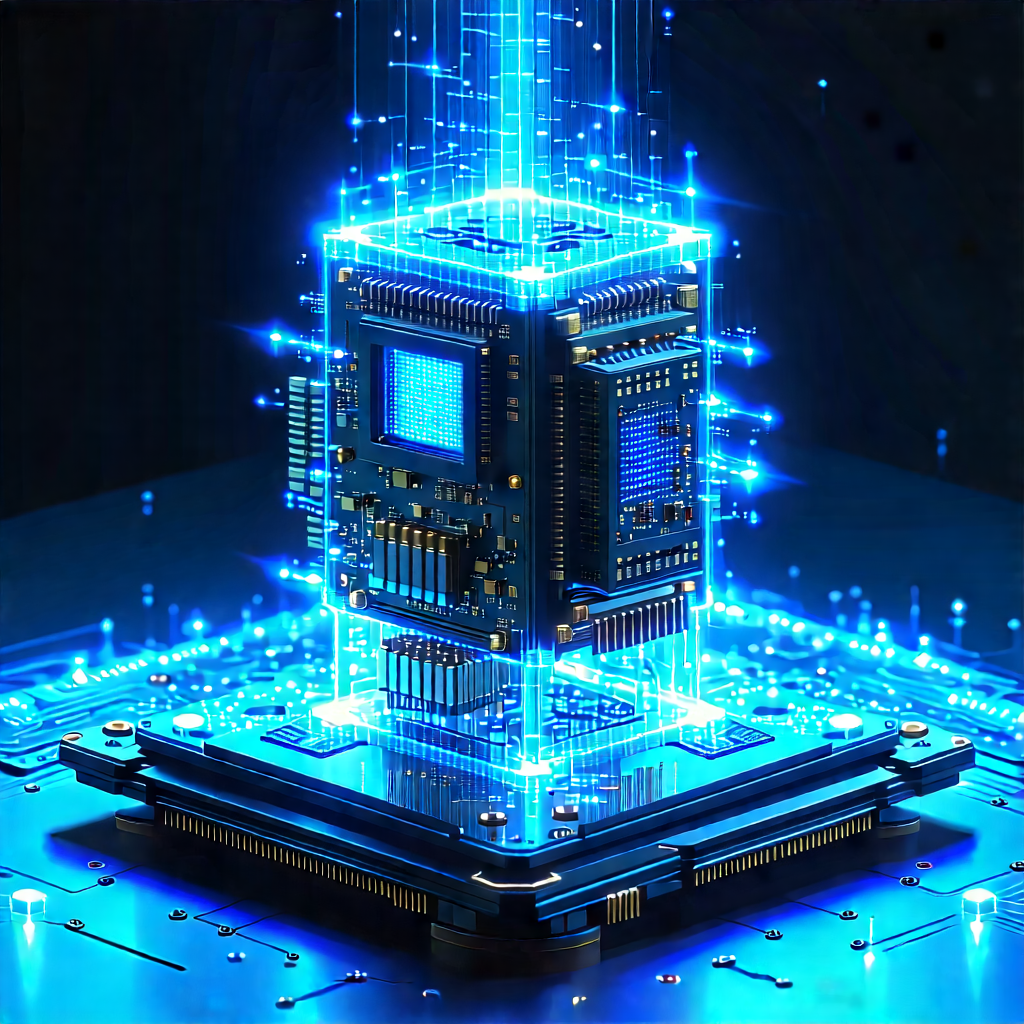 Quantum computer with blue light glow