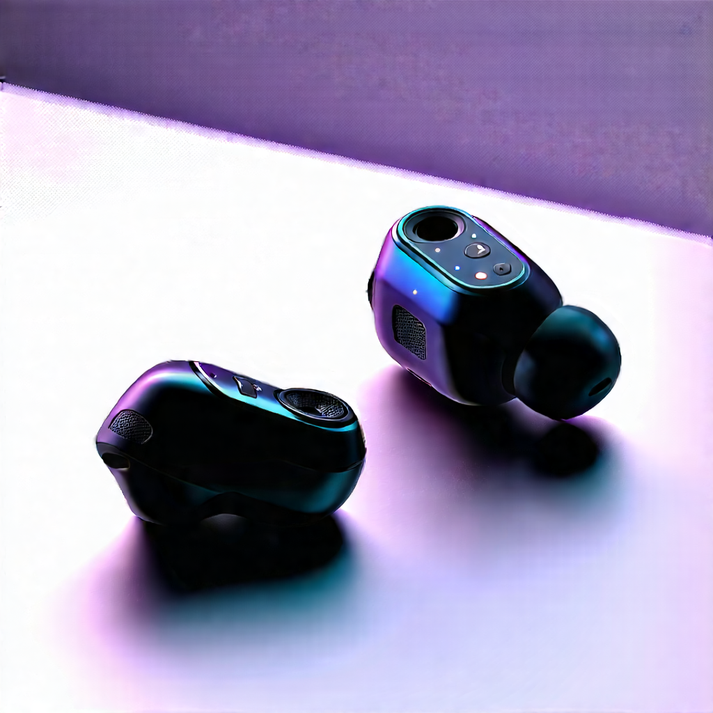 Wireless Earbuds With User Interface With Black Earphones
