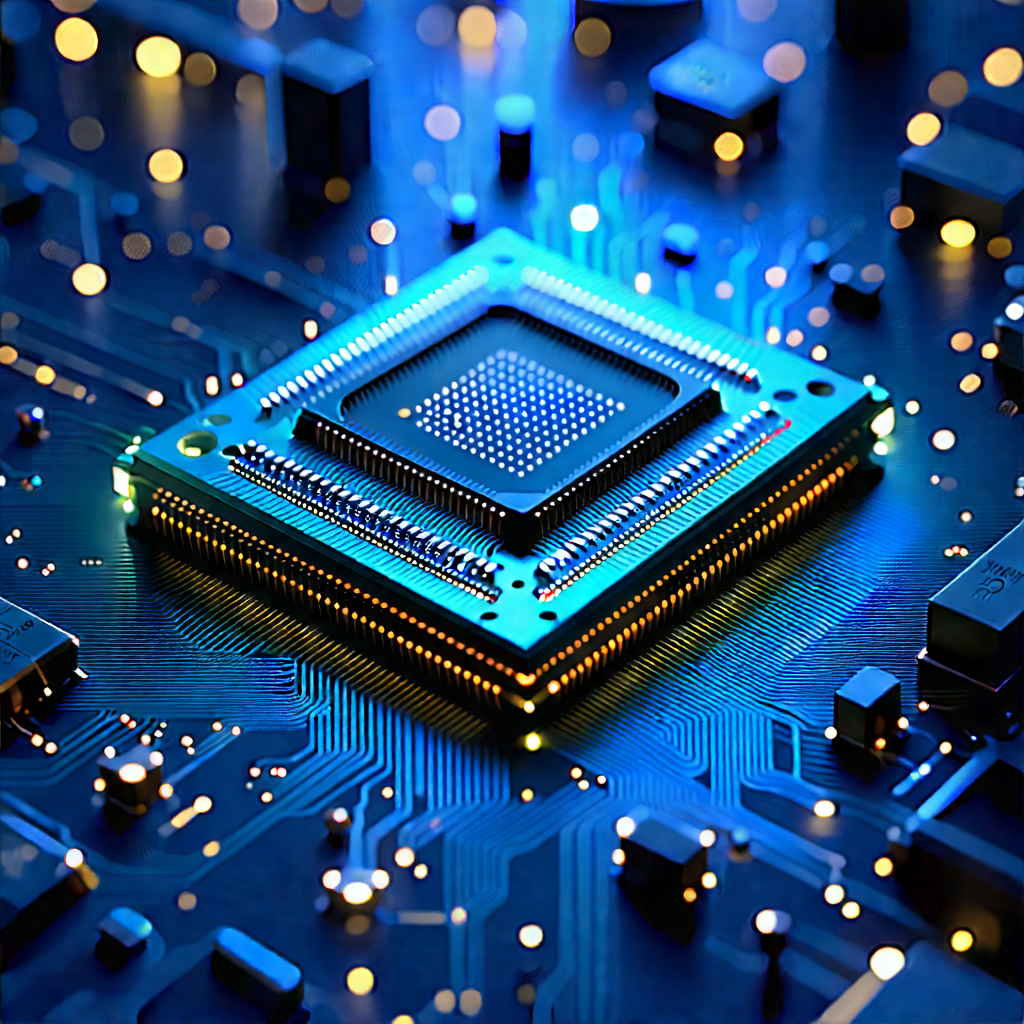 Microchip With Digital Particles With Close-up Computer