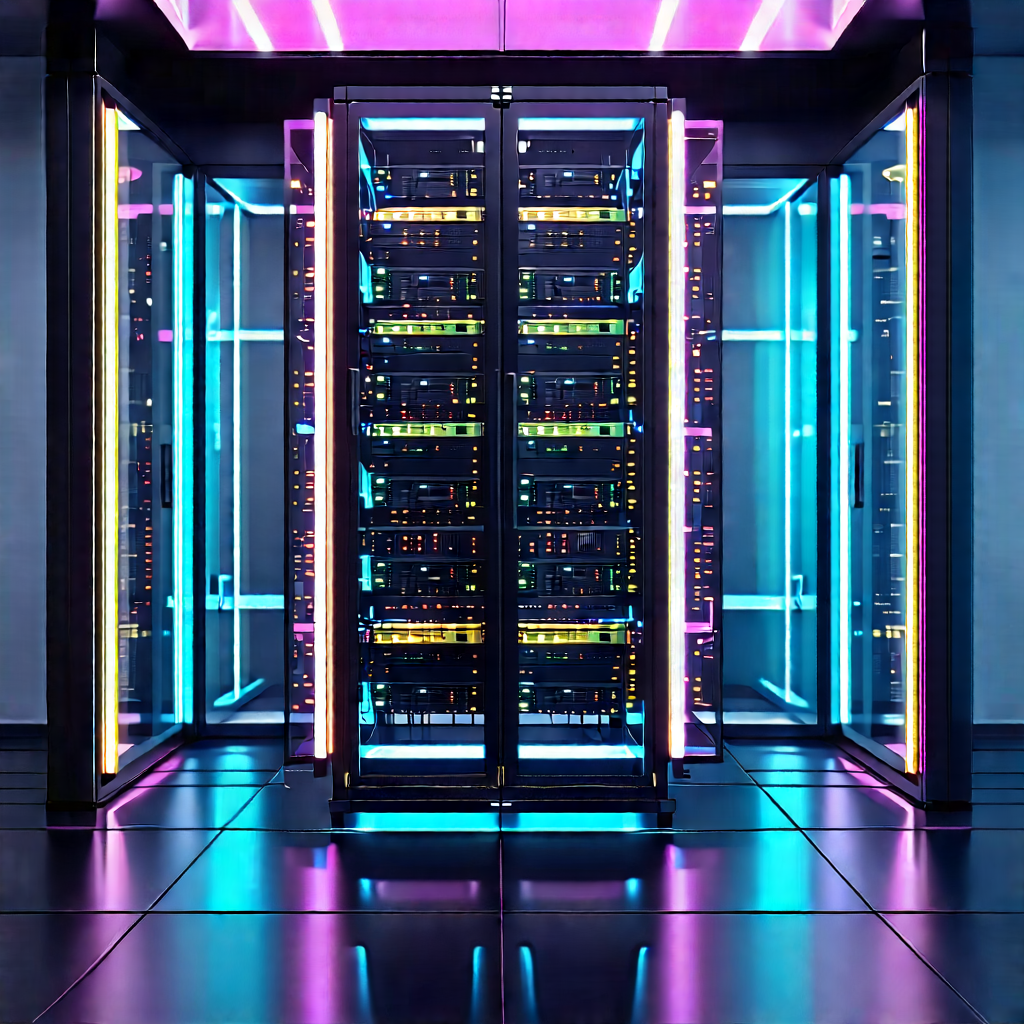 Server rack with neon accents