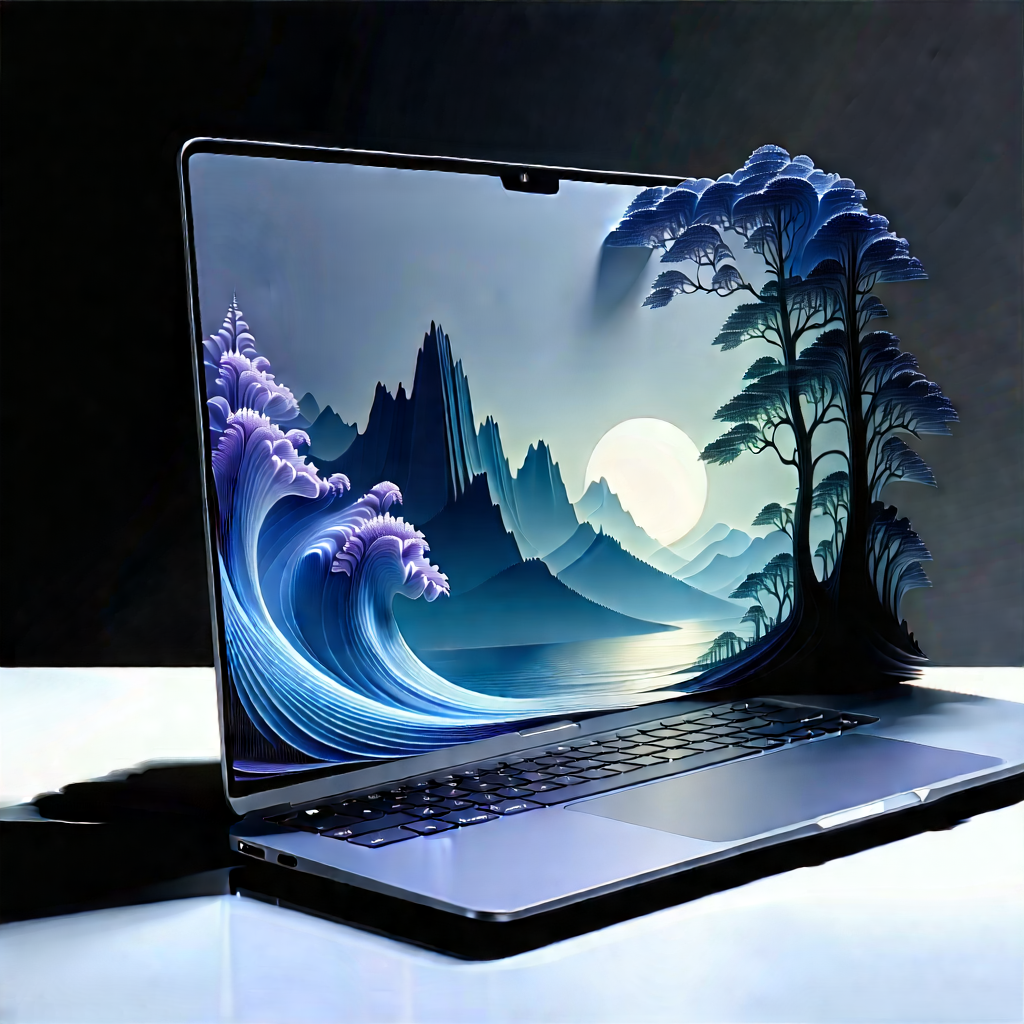 Laptop with (digital:1.37) artwork