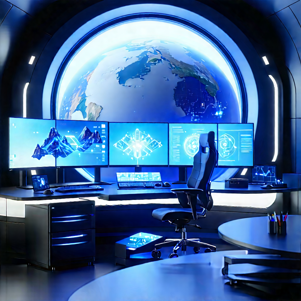 (futuristic:1.29) (digital:1.5) Workspace With Image, There