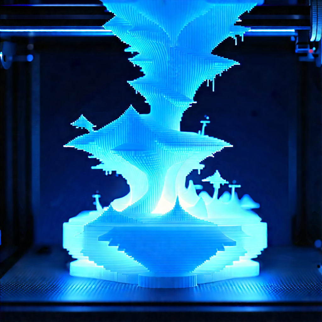 3d Printer With Blue Light Glow With Blue Printed
