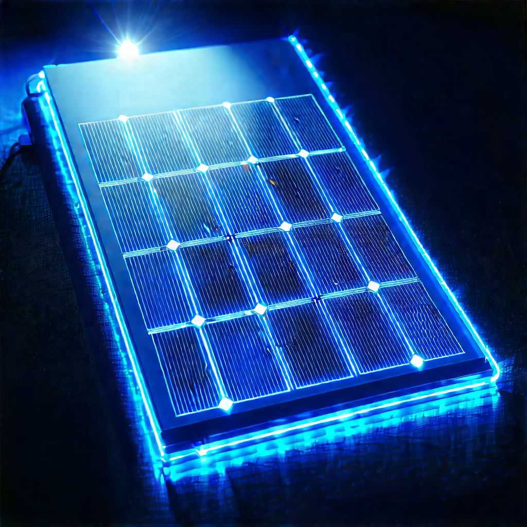 Solar Panel With Blue Light Glow With Blue Light