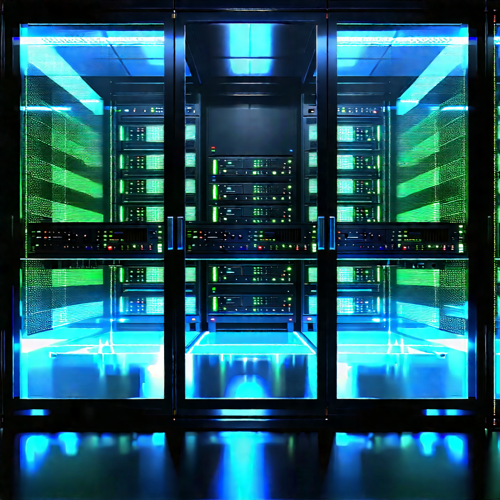 Server Rack With Holographic Projection With Large Computer