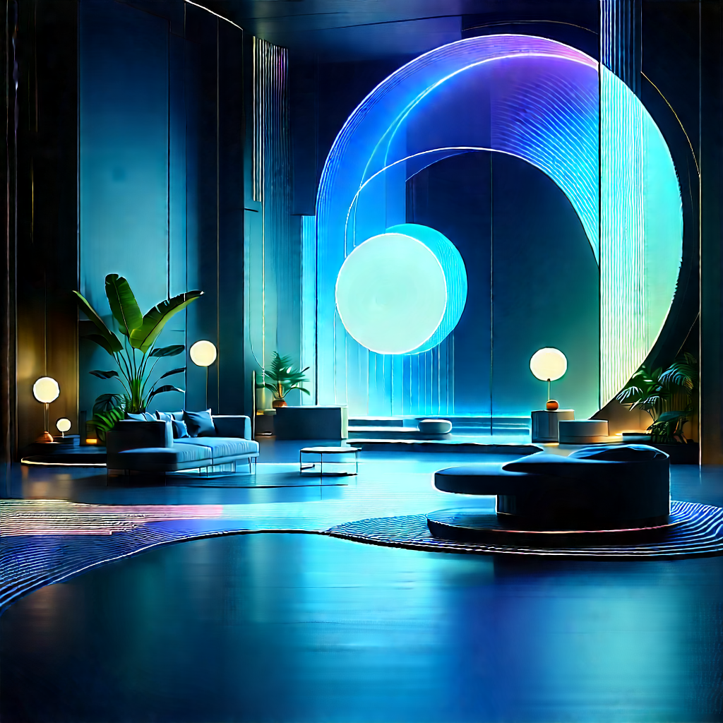 (futuristic:1.38) Tech Startup Office With Image, There