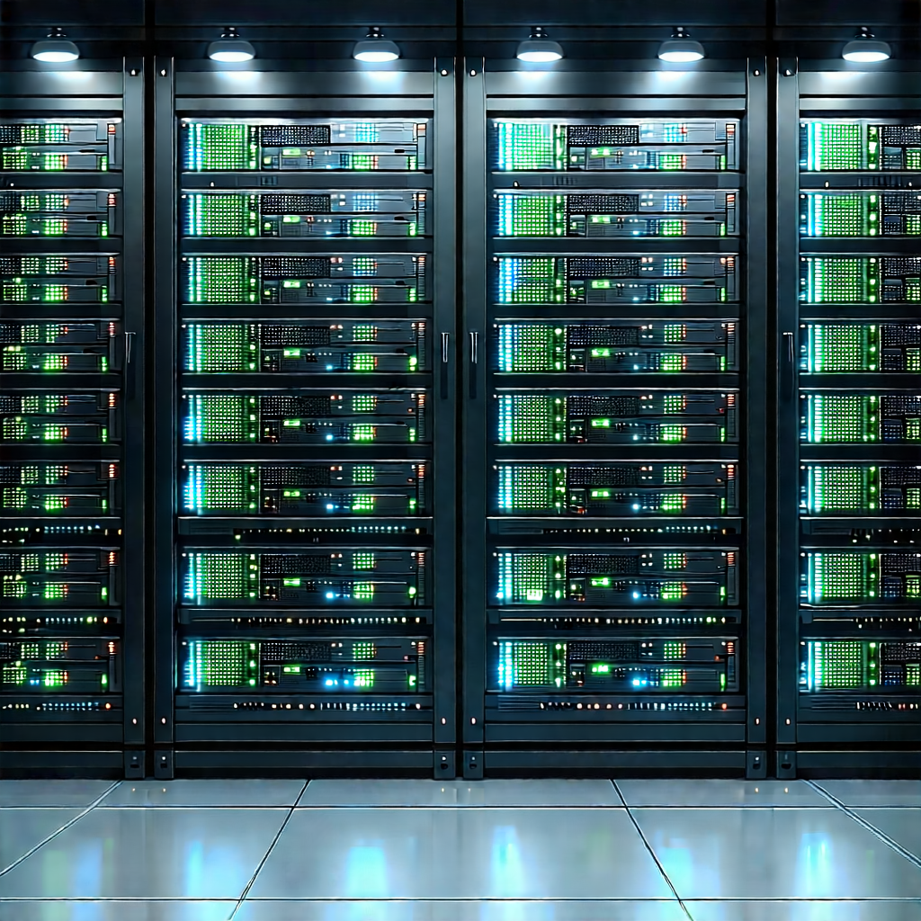 Server Rack With Digital Particles With Large Room
