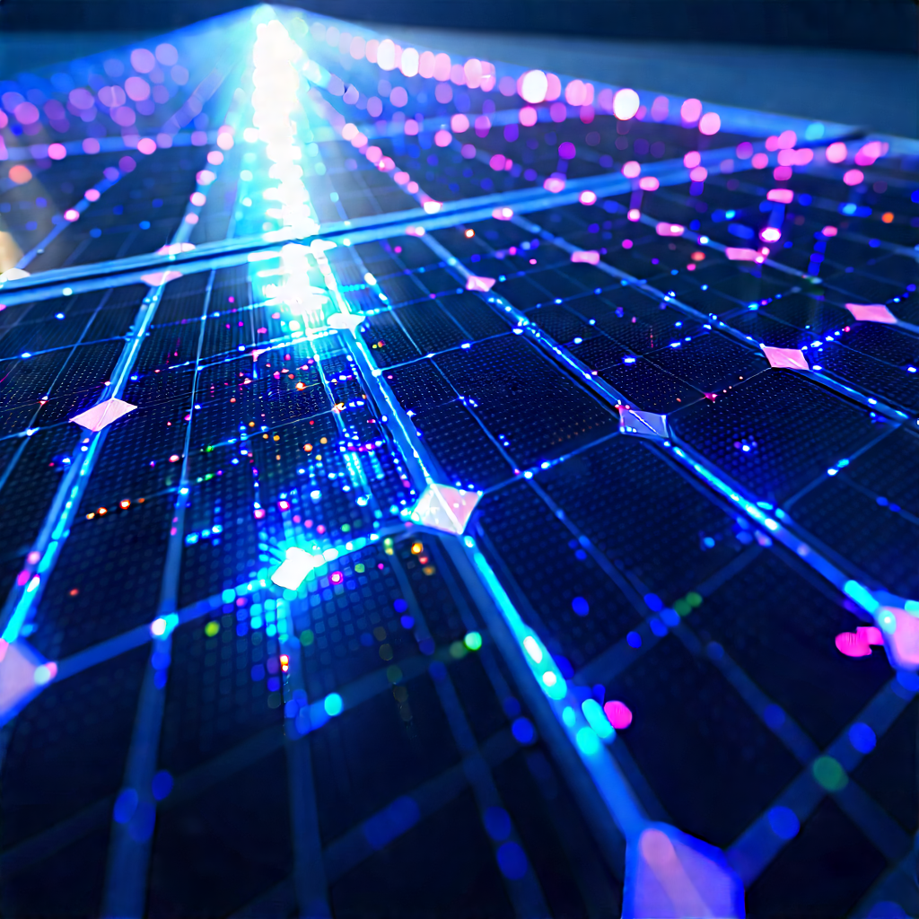 Solar Panel With Holographic Projection With Blue Purple