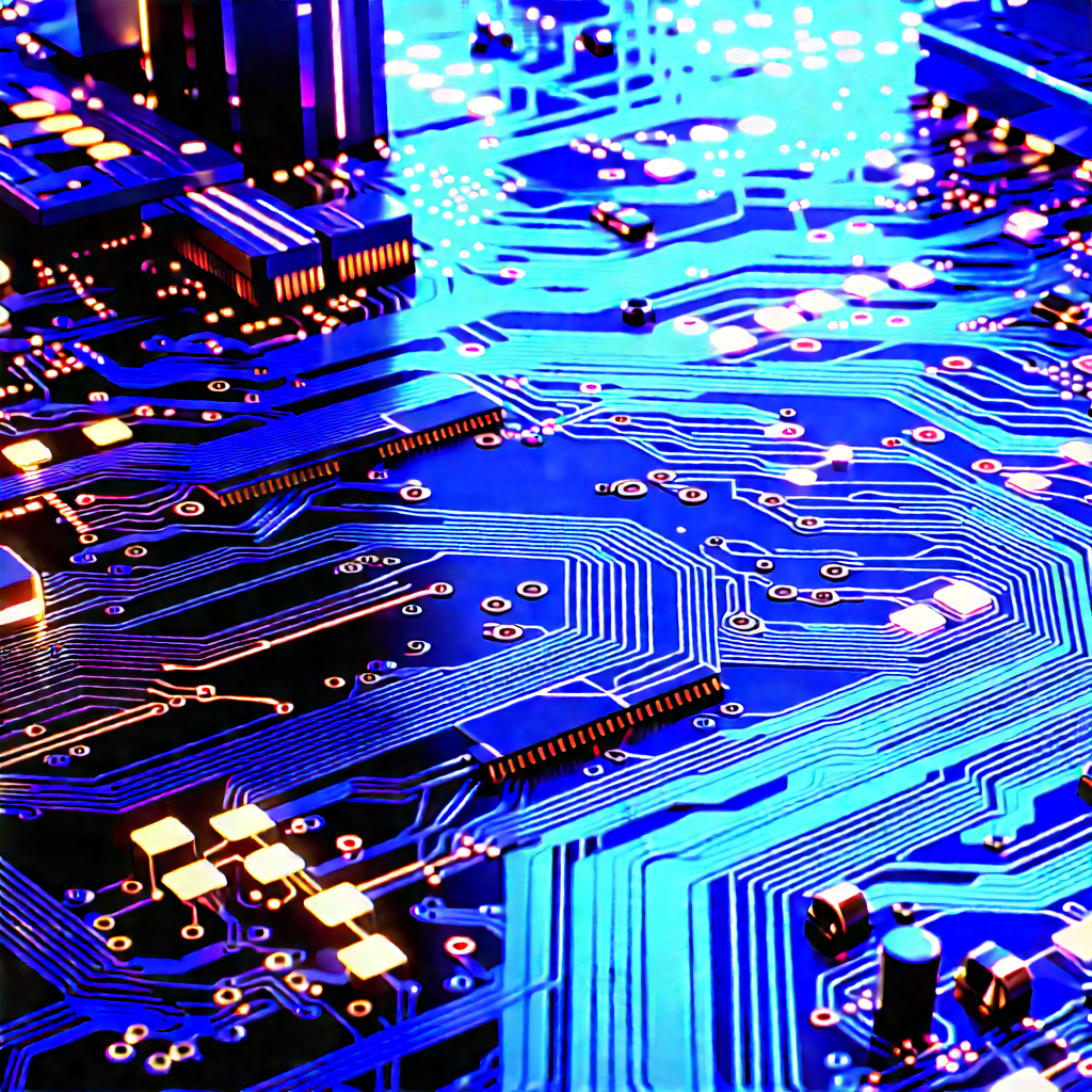 Circuit board with blue light (glow:1.24)