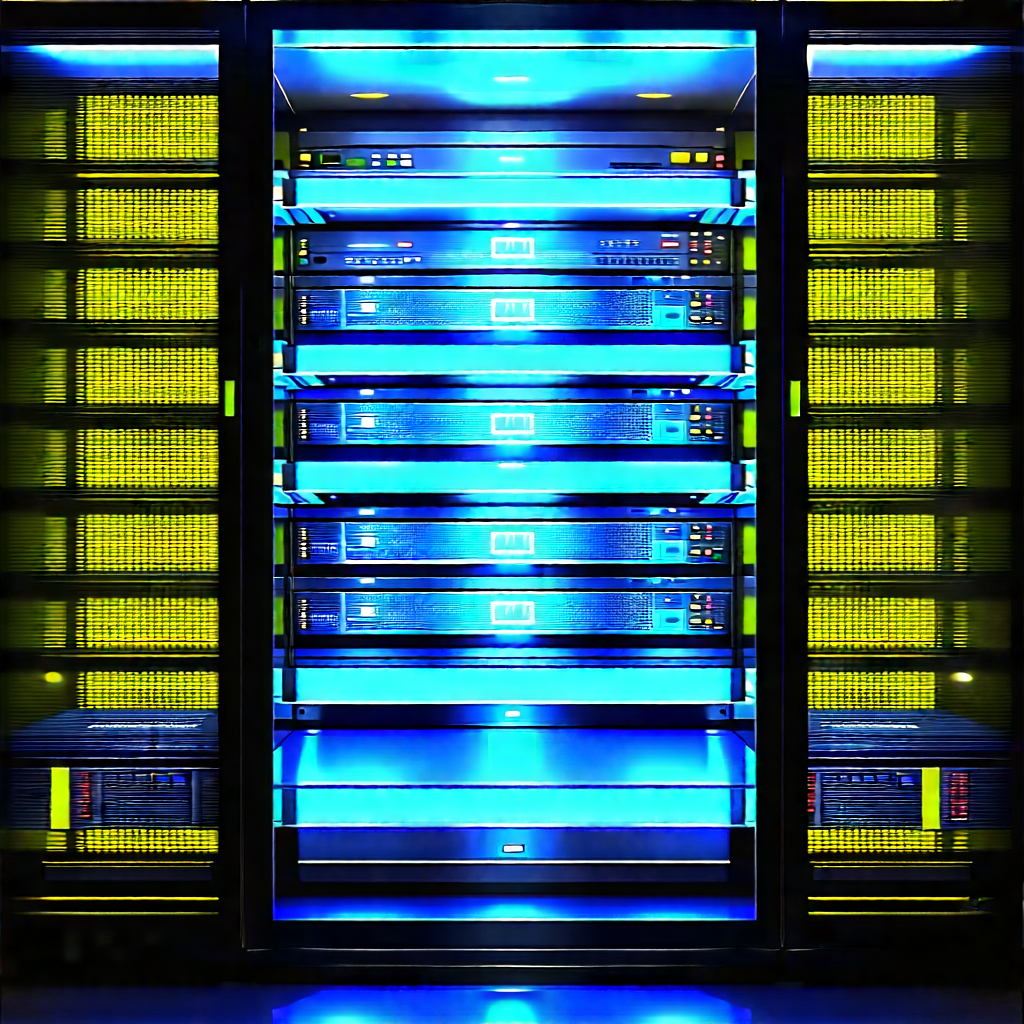 Server rack with blue light glow