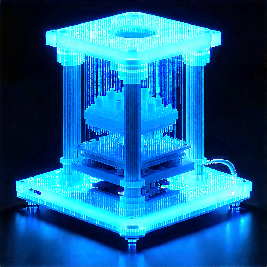 3d printer with blue light glow