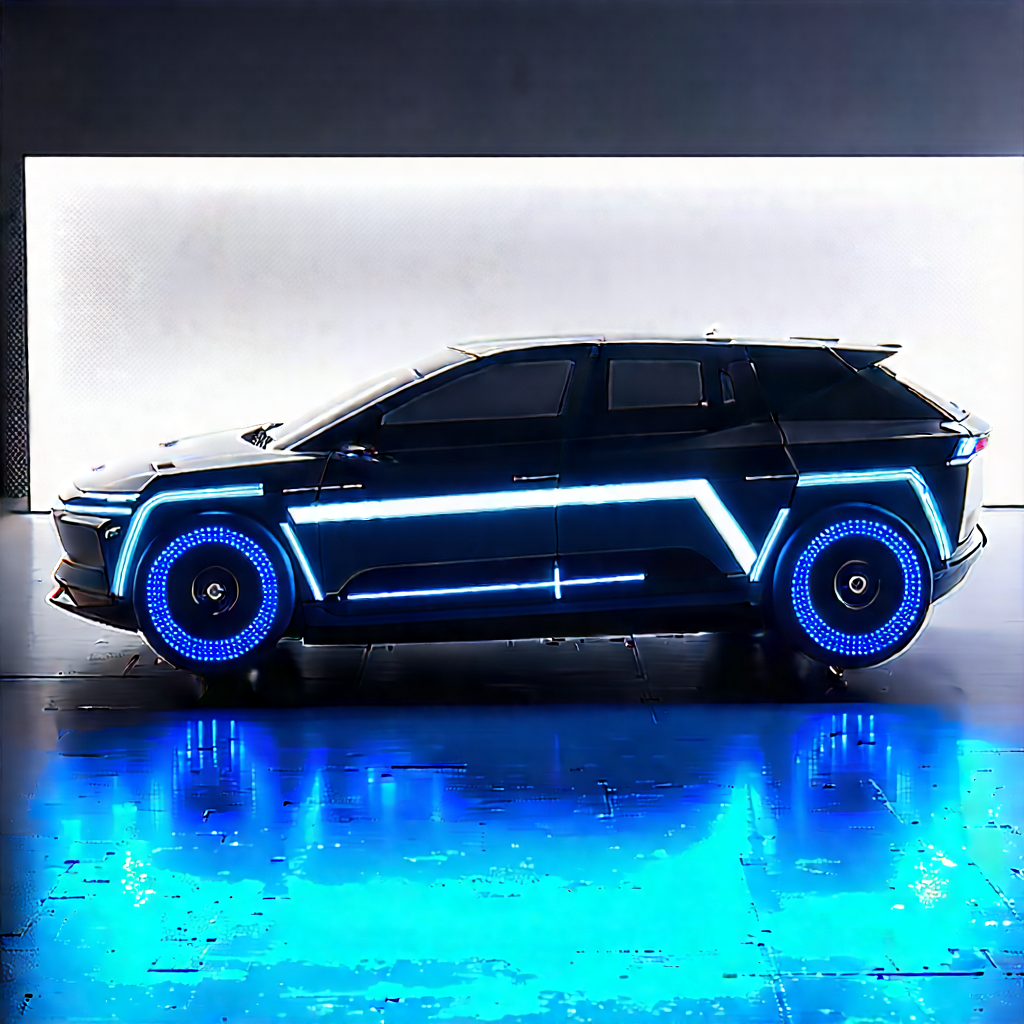 Innovative Electric Vehicle (design:1.3) With Futuristic Blue