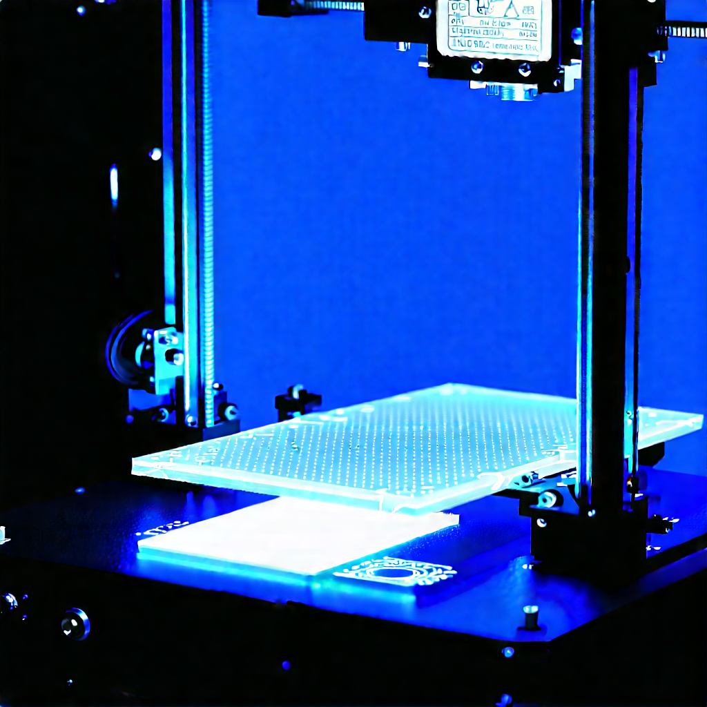 3d printer with blue light glow