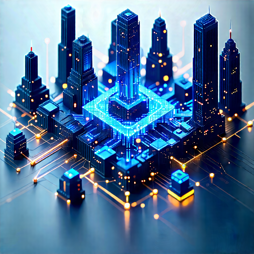 Blockchain Network Visualization With Futuristic Cityscape