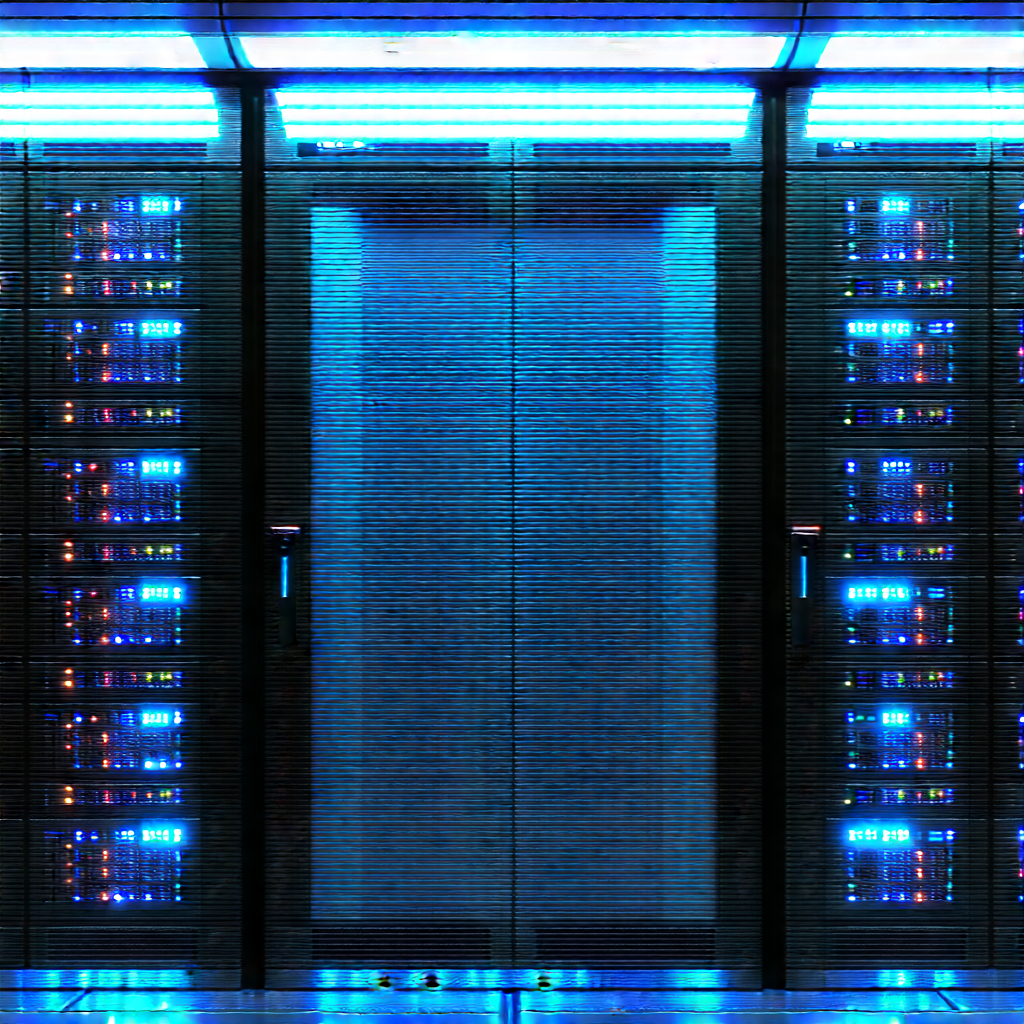 Server rack with blue light glow