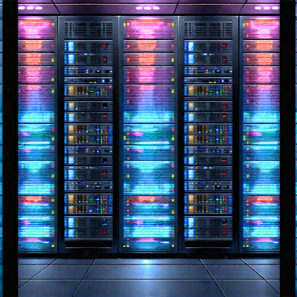 Server Rack With Holographic Projection With Image, There