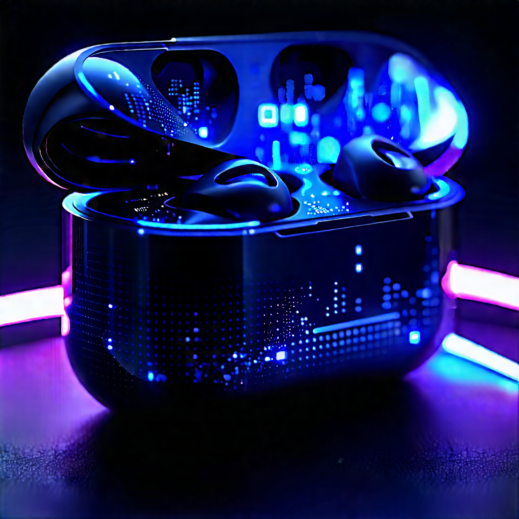 Wireless Earbuds With Glowing Screen With Black Blue