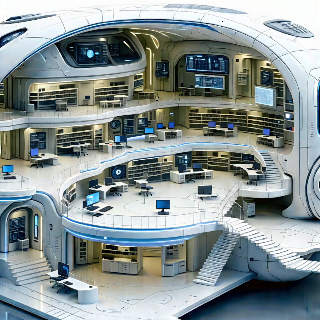 Futuristic Digital Workspace With Futuristic, Multi-level