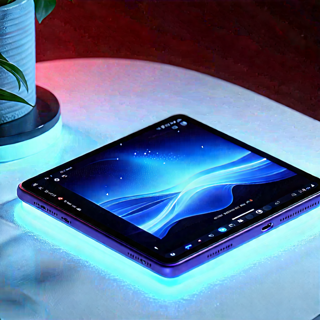 Tablet with glowing screen
