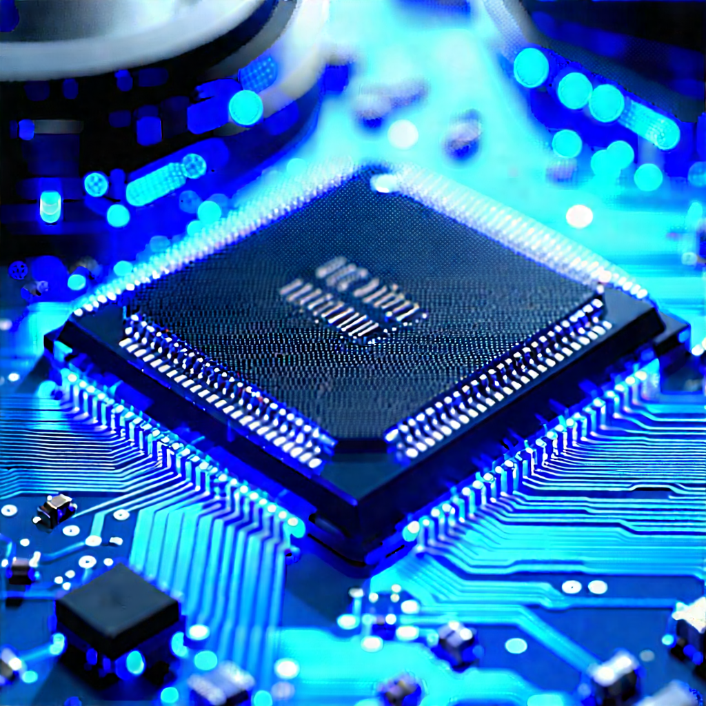 Microchip with blue light glow