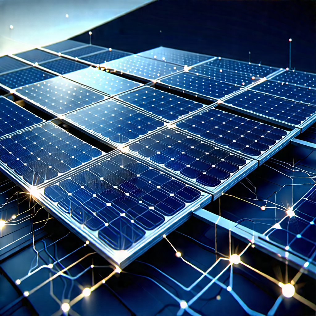 Solar Panel With Data Streams With Close-up Solar