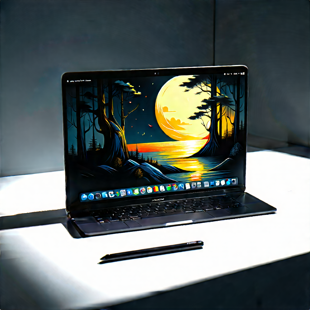 Laptop With Digital Artwork With Laptop Computer