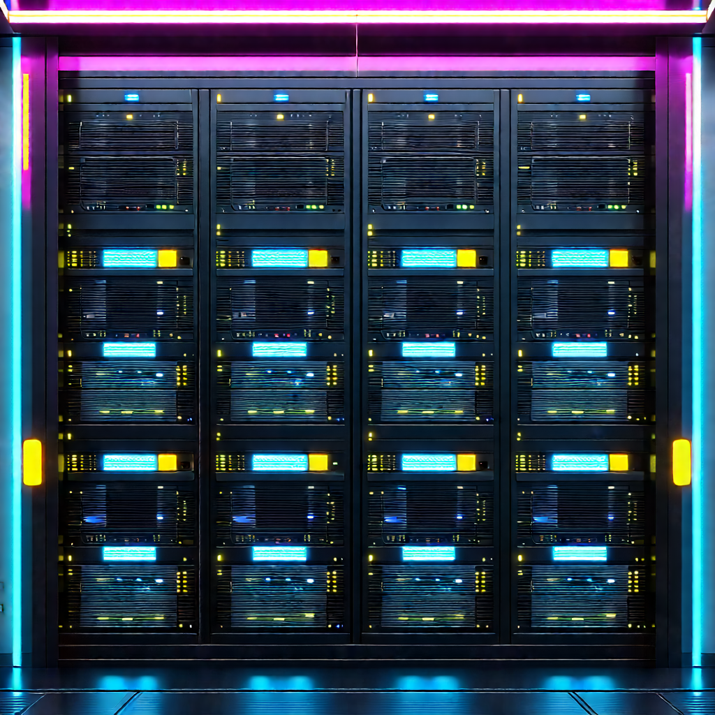 Server rack with neon accents